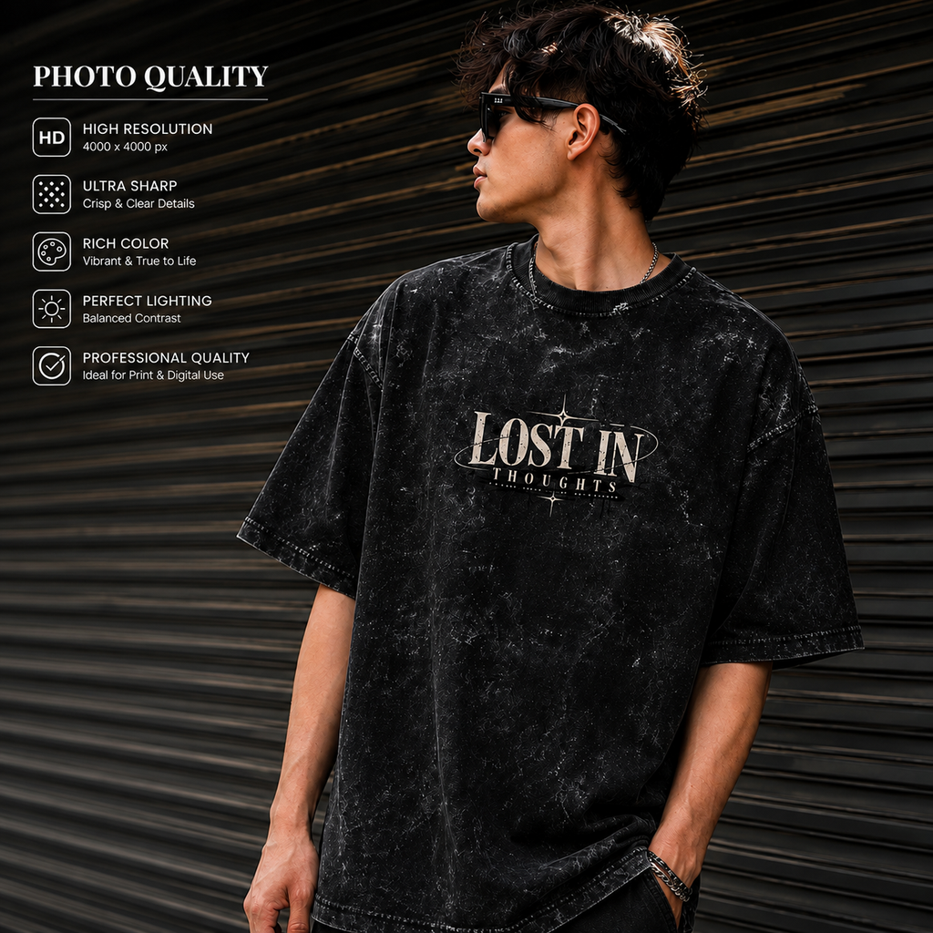 LOST IN THOUGHTS | Unisex Acid Washed Oversized Tee