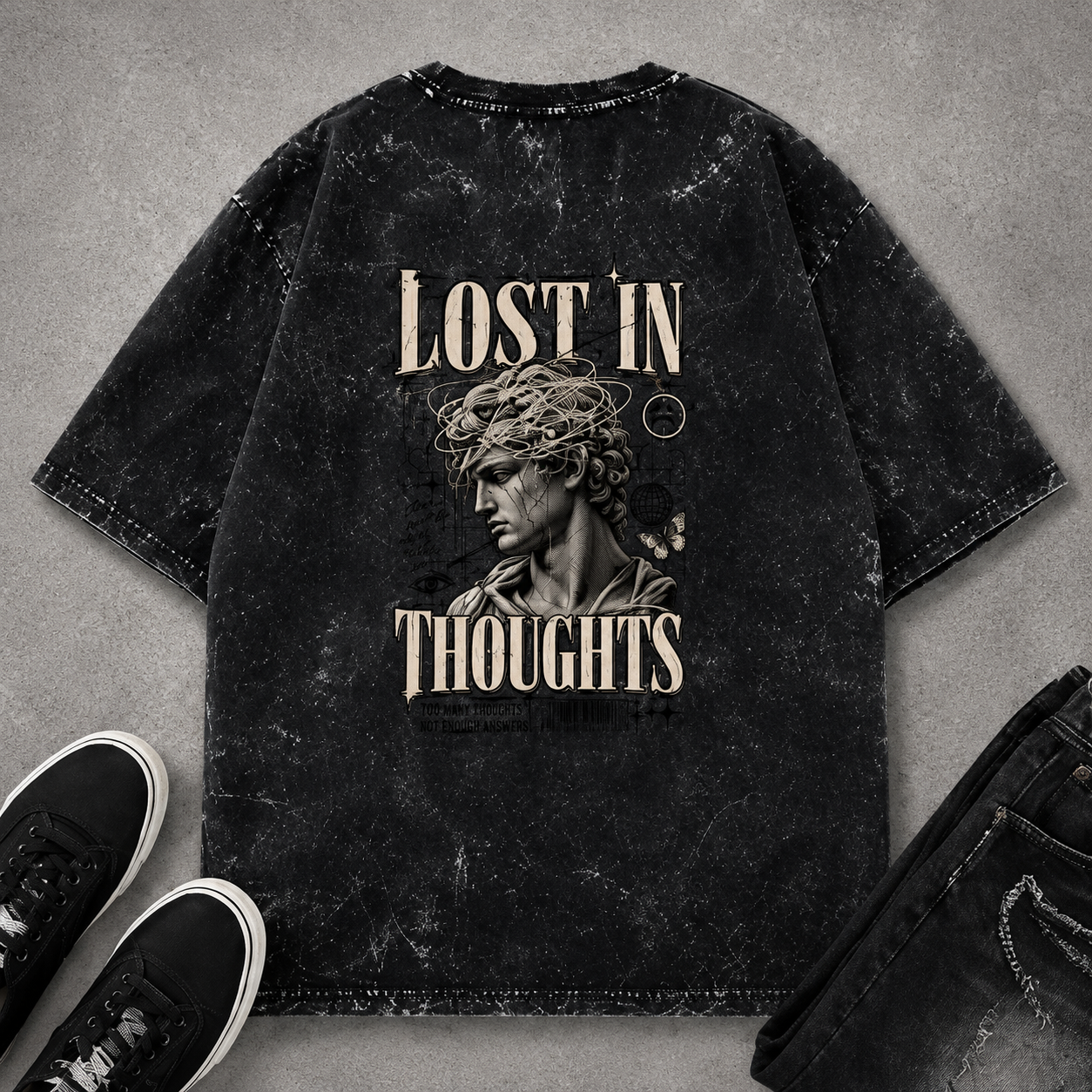 LOST IN THOUGHTS | Unisex Acid Washed Oversized Tee